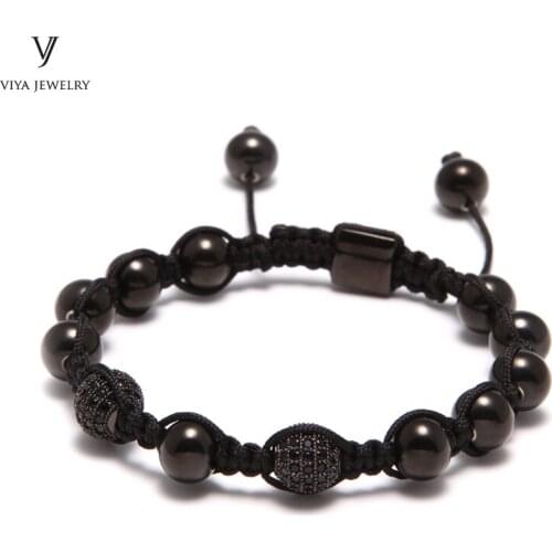 OEM 6/8/10mm High Quality Stainless Steel Beads With Pave Setting Zircon Beads Bracelet Customize Luxury Drill Ball Men Bracelet