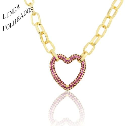 New Trendy Romantic Heart Necklace Colorful Color Long Chain Copper Cubic Zircon Pendant Charm Party Wedding Gift Jewelry Women
