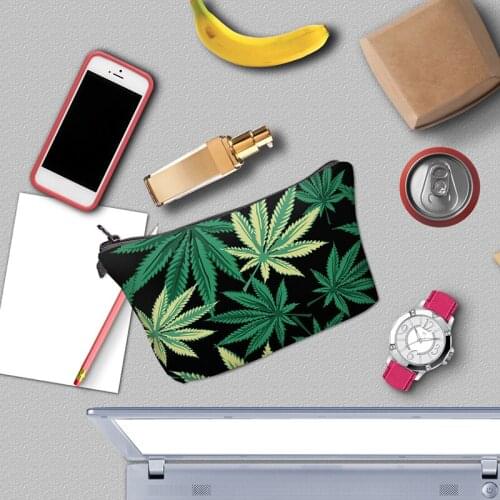 Q Green Waterproof Leaf Pattern For Female Double Layers Small Makeup Bag Multi Purpose High-capacity Travel Toiletry Bags