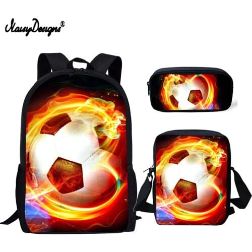 NOISYDESIGNS Kids 3D Football Printing Bag for Children 3pcs/set School Bags Teenagers Primary Shoulder Book Bag Casual Backpack
