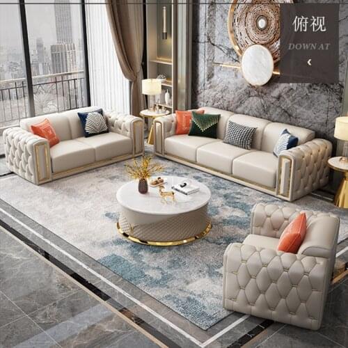 Italian leather luxury sofa tufted three seaters sofa set living room furniture modern