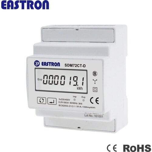 SDM72CT-D, Three Phase Four Wire Din Rail Energy Meter kWh meter, 1A/5A CT connected, Pulse Output, Non-MID