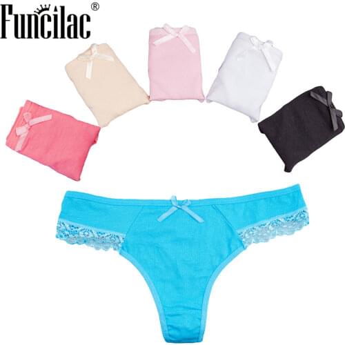 FUNCILAC Sexy Women Underwear Cotton G String Panties Thong Briefs Intimate Ladies Tanga G-String Lingerie 5 pcs/Lot