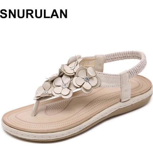 SNURULAN womens sandals in national style beach shoes made of artificial leather on a flat sole in a bohemian style