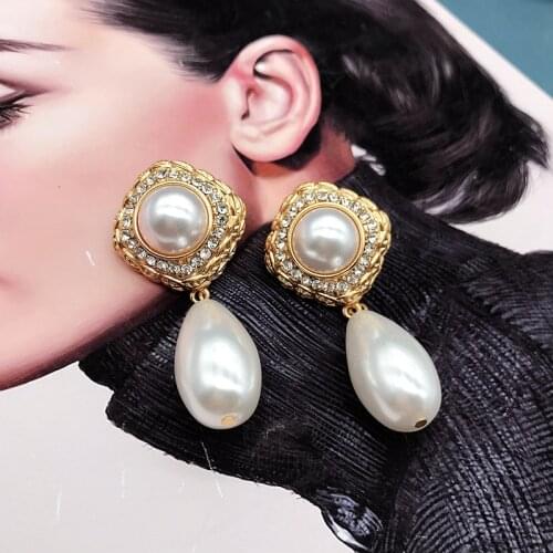 Rhinestone Stud Earrings Pearl Pendant Geometry Jewelry Wedding Party Accessories