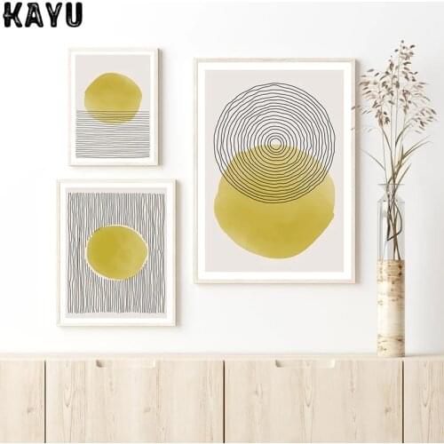 Trendy Abstract Line Art Poster Yellolw Geometric Wall Art Print Nordic Canvas Painting Minimalist Living Room Decoration