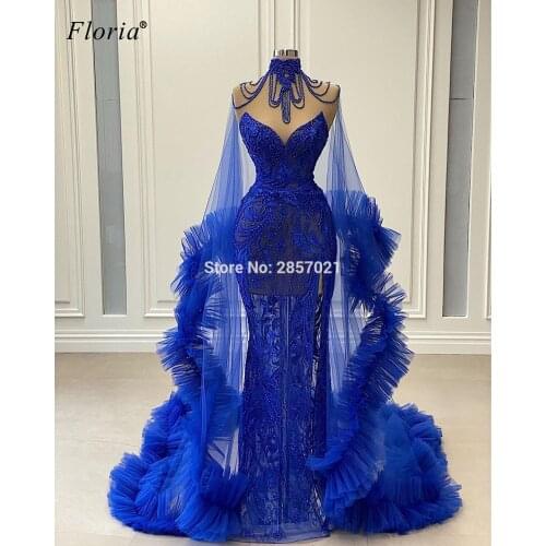 Middle East Gorgeous Celebrity Dresses With Cape Mermaid Beading Red Carpet Runaway Dresses Special Occasion Vestidos Largos