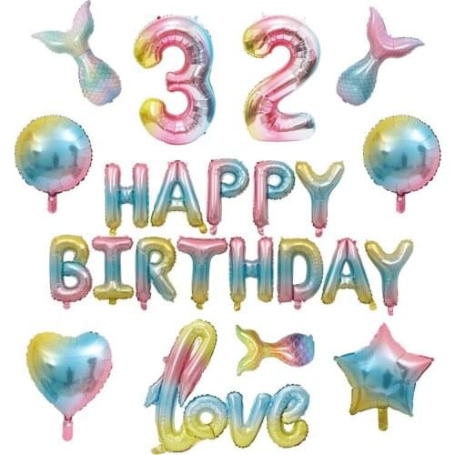 32inch gradient 0-9 number balloon birthday party balloon wedding love holiday party layout gradient aluminum foil balloon