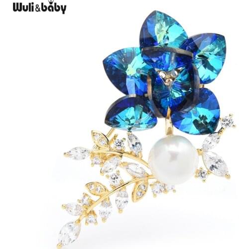 Wuli&baby Crystal Flower Brooches For Women Designer Blue Purple Luxury Flower Wedding Party Brooch Pin Gifts