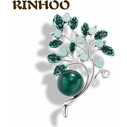 High Quality Rhinestone Leaf Plant Brooch Pins For Women Elegant Fashion Enamel Pin Green Purple Crystal Brooch Wedding Jewelry
