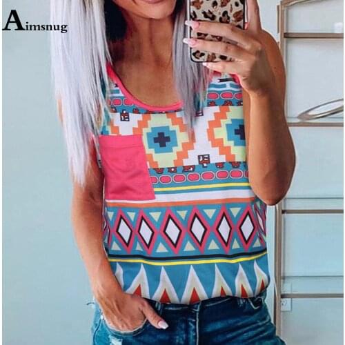 Vinatge 2021 Ladies Elegant Leisure Casual T-shirt Geometric Print Tops Loose Women Clothing Summer Sleeveless Tees shirt Femme