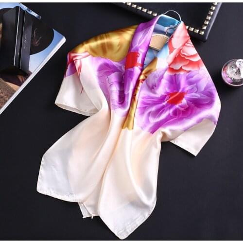 Ladies Flower Printed Handle Bag Hair Multifunction Wraps Shawl Femme Foulard Soie 90*90cm Square Silk Bandana Satin Hair Scarf