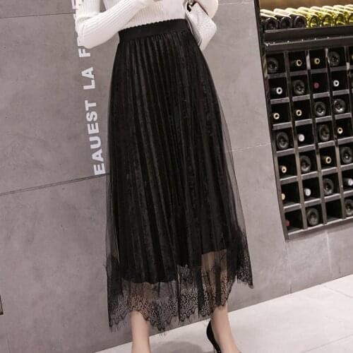 TREND-Setter 2019 Spring and Summer Velvet Skirt Women High Wasit Casual Long Lace Sweet Skirts Oversize