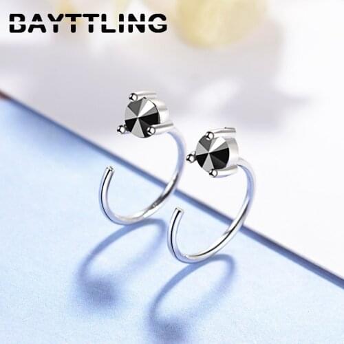 BAYTTLING 925 Sterling Silver 14MM Black/Silver Fine Zircon Round Earrings For Woman Couple Fashion Wedding Gift Jewelry