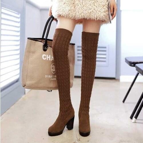 Autumn and Winter Women Over The Knee Boots Fashion Elastic Skinny Legs Ladies Long Boots High Heels Boots for Girls