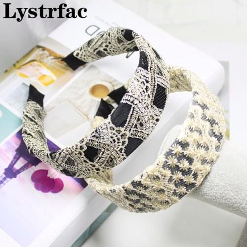 Lystrfac New Fashion Wide-brim Lace Hairband for Women Girls Fashion Vintage Headband Bezel Headwear Female Hair Accessories