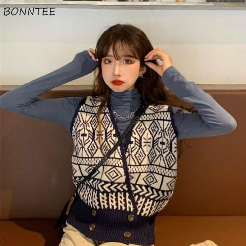 Sweater Vest Women Argyle Ulzzang Popular Trendy Elegant Female All Match College Retro V-Neck Loose Harajuku Streetwear Autumn