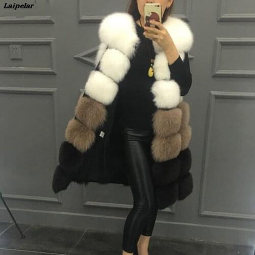 Faux Fur Coat Autumn/Winter New Luxury Faux Fur Ladies Vest Long Thick Contrast Color Sleevele Female Jacket casaco feminino