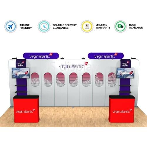 20ft Trade Show Display Booth Straight Backdrop Wall TV Bracket Stand Counter Lights