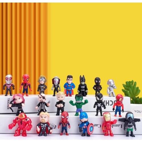 20pcs/Set Disney Avengers Superhero Iron Man Hulk Thor Captain America Spiderman Q Version Action Figure Model Toy Doll