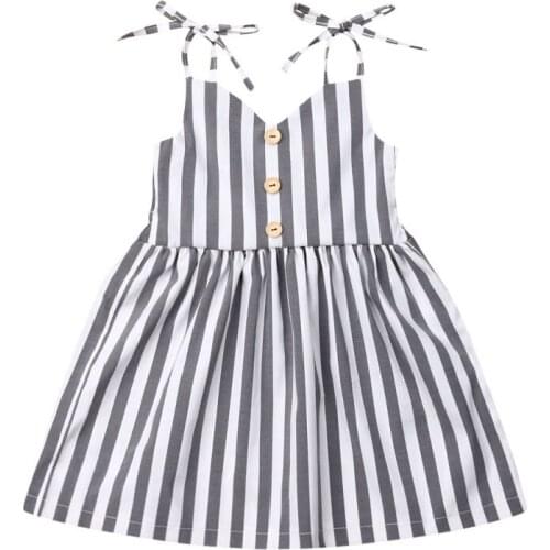 2019 Baby Summer Clothing 1-6Y Infant Kid Baby Girl Cute Striped Dress Spaghetti Sleeveless Belt Button Knee Length A-Line Dress