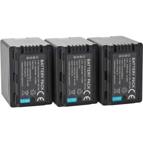 3pcs 3900mAh VW-VBT380 VBT380 Battery for Panasonic HDC-HS60, HS80, SD40, SD60, SD80, SD90, SDX1H, TM40, TM41,SDR-H85, SDR-S50