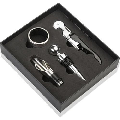 4pcs/set Beer Wine Bottle Opener Wine Stopper Corkscrew Remover Pourer Wine Bottle Drop Ring practical Gift