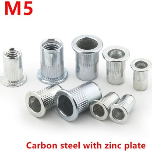 500pcs Thread M5 Rivet Nut Carbon steel Zinc palted Insert Nut m5 Blind Rivet nut Inserts Flat Head Rivet Nut Rivnut
