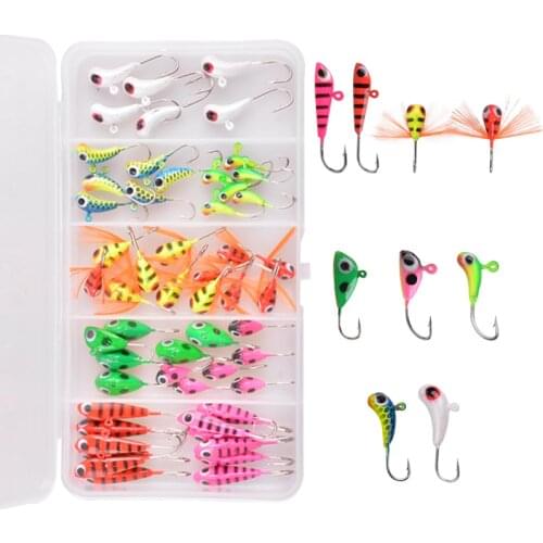 54Pcs/box Winter ice Fishing hook Jig head lure 1g-4.1g Artificial hard Bait for Trout Bass ice Fishing jig hooks