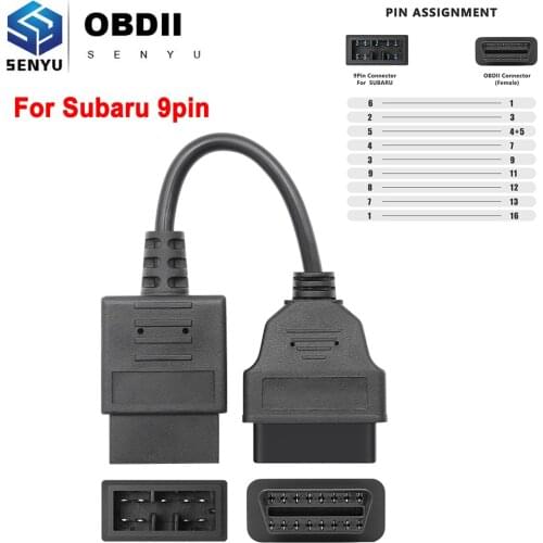 For SUBARU 9pin OBD2 Connector Adapter OBD to OBD2 16Pin For Subaru OBD 2 OBD2 Car Diagnostic Auto Tool Car Extension Cable