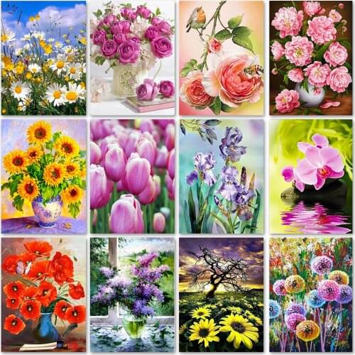 DIY 5D Diamond Painting Flowers Full Diamond Embroidery Flower Scenery Vase Cross Stitch Kits Diamond Mosaic Picture Home Decor