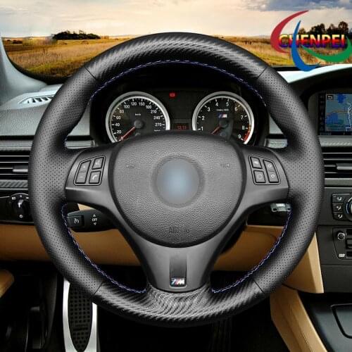 DIY Hand-Sewn Carbon Fiber PU Leather Car Steering Wheel Cover For BMW M3 E90 E91 E92 E93 E87 E81 Car Interior Accessories