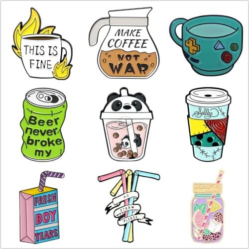 Drink Bottle Enamel Pins Cute Coffee Cup Lapel Badges For Clothes Jewelry Collar Brooches Gifts Accessories For Kid Friends Bags