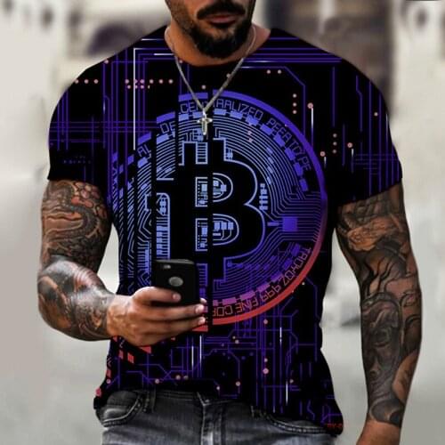 Mens Short-sleeved Loose T-shirt Casual Streetwear Fashion T-shirt Bitcoin 3d Printing Slim Round Neck Pullover Men 6xl