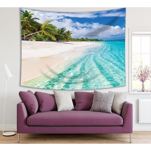 Tapestry Beach with Palm Trees Cloudy Sky Summer Vacation Travel Holiday in Maldives Luxury Travel Destination Photo