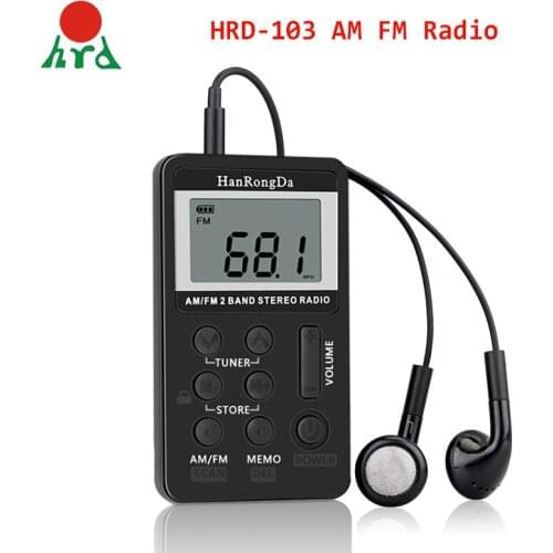 HanRongDa HRD-103 AM FM Digital Radio 2 Band Stereo Receiver Portable Pocket Radio w/ Headphones LCD Screen Rechargeable Battery