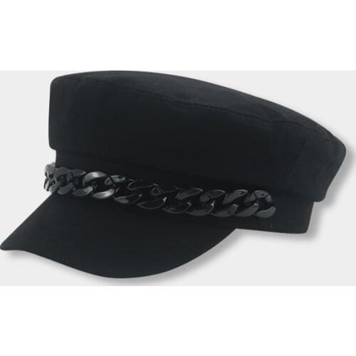 Hats for Women Military Hat Solid Chain Band White Black Fashionable Outdoor Casual Autumn 2021 Winter Women Hat Gorra Militar