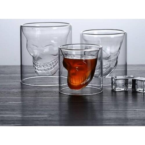 Skull For Espresso Coffee Cup Double Wall Glass Mug Skeleton Whisky Bar Wine Glasses Vodka Shot Wine Glass Drinkware 250ML 150ML