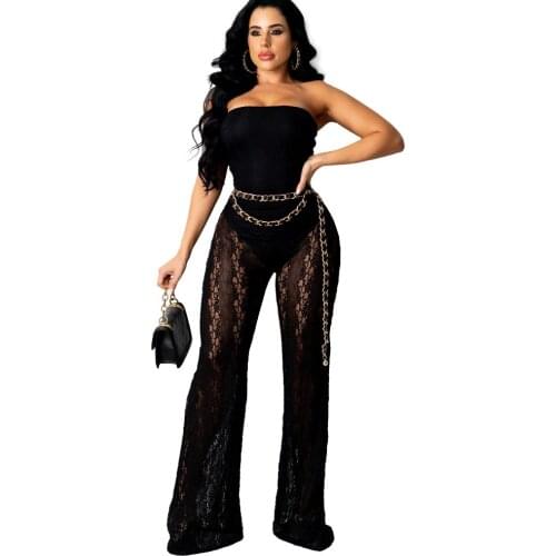See Through Pant Sleeveless Jumpsuit Fashion Strapless Sleeveless Patchwork Mesh Romper Women Sexy Mesh See Through Jumpsuit