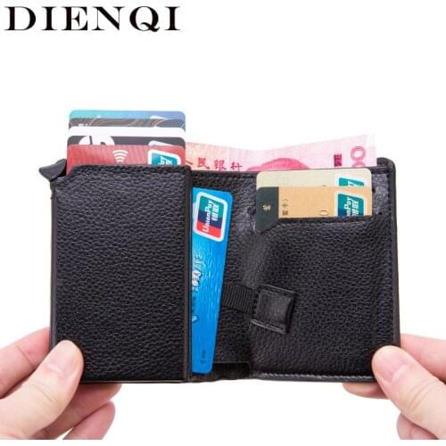 DIENQI Rfid Card Holder Men Wallets Money Bag Male Vintage Black Short Purse 2020 New Small Leather Slim Mini Smart Wallet Women