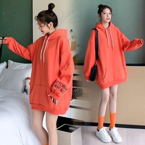 Fashion Maternity Clothes Pregnant Women Tops Plus Velvet Thick Mid-length Loose Hooded Sweater Autumn Winter