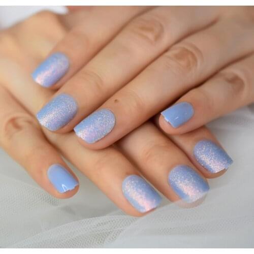 Press On Nail Bule Full Cover Fingernail Tips Glitter Pre Designs False Nails Supplies For Professionals Charms Lovely Wholesale