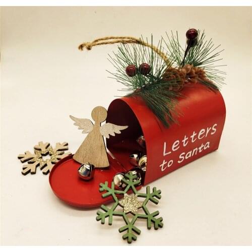 Christmas Tree Decorative Craft Ornament Pendant Metal Mailbox with Pinecone Home Decoration Accessories