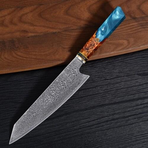 67 Layers Japanese Damascus Steel Chef Knife 8'' Damascus Kiritsuke Knife Vegetable Cutter Resin Stabilized Wood Handle