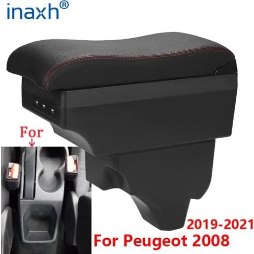 For Peugeot 2008 Armrest For Peugeot 2008 Car Armrest box 2019 2020 2021 Retrofit parts Interior Storage box accessories USB LED