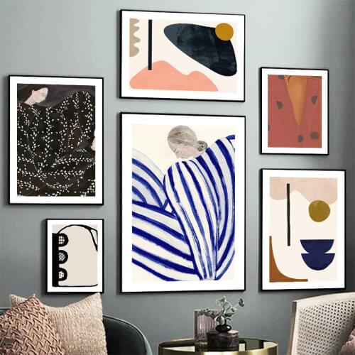 Nordic Posters And Prints Abstract Figure Lines Girl Curve Geometry Wall Art Canvas Painting Wall Pictures For Living Room Decor