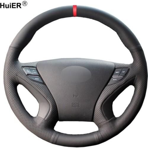 Hand Sewing Car Steering Wheel Cover Volant For Hyundai Sonata 8 2011 2012 2013 2014 (4-Spoke) Braid on the Steering wheel