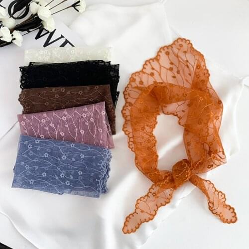 95*25CM Knit Pashmina Head Scarf Embroidered Wrap Shawl Triquetrous Lace Floral Bandana Long Scarves Women Foulard