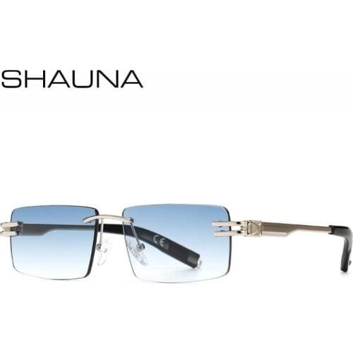 SHAUNA Trending Small Rectange Rimless Sunglasses Brand Designer Gradient Shades UV400