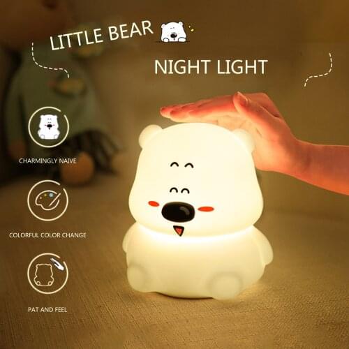 Little Bear Led Eye Protection Night Lights Lamp USB Rechargeable Colorful Bedside Light College Dormitory Desk Burner